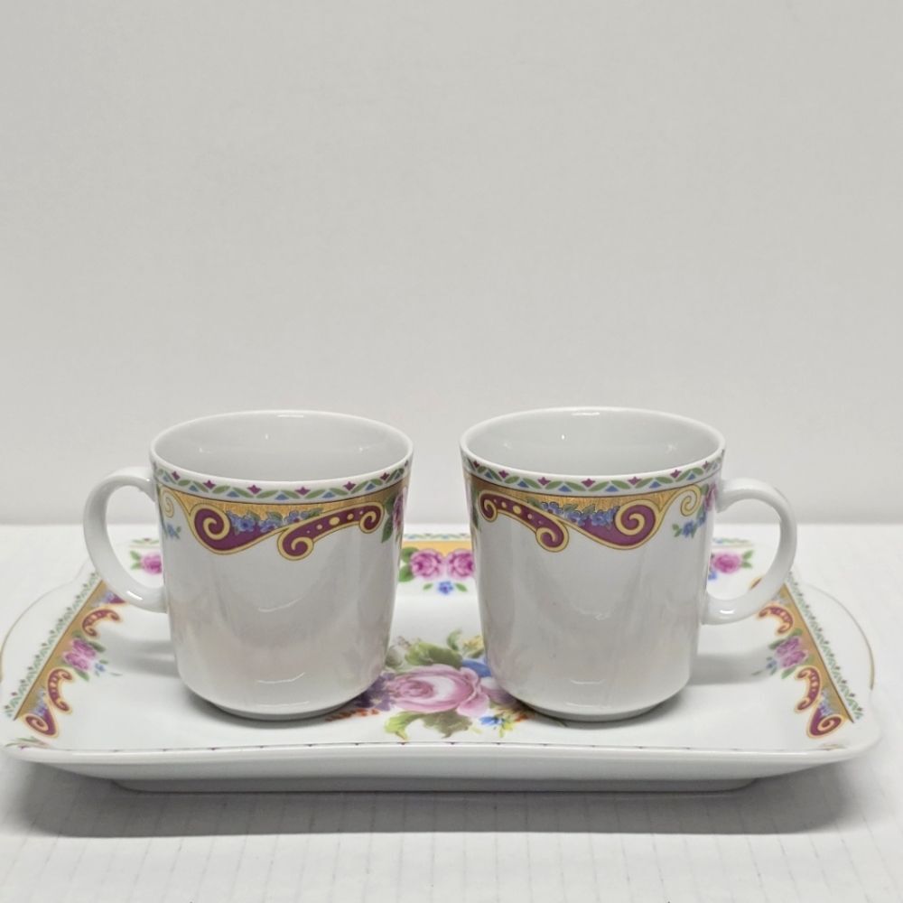 Limoges Mont Venus Et Backere Cups With Tray Floral Theme Porcelain Vintage